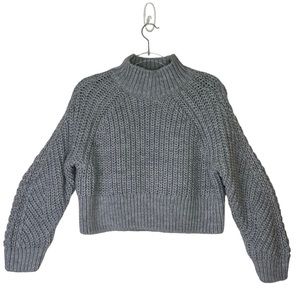 H&M Mock Neck Raglan Sleeve Cropped Sweater Gray Size S